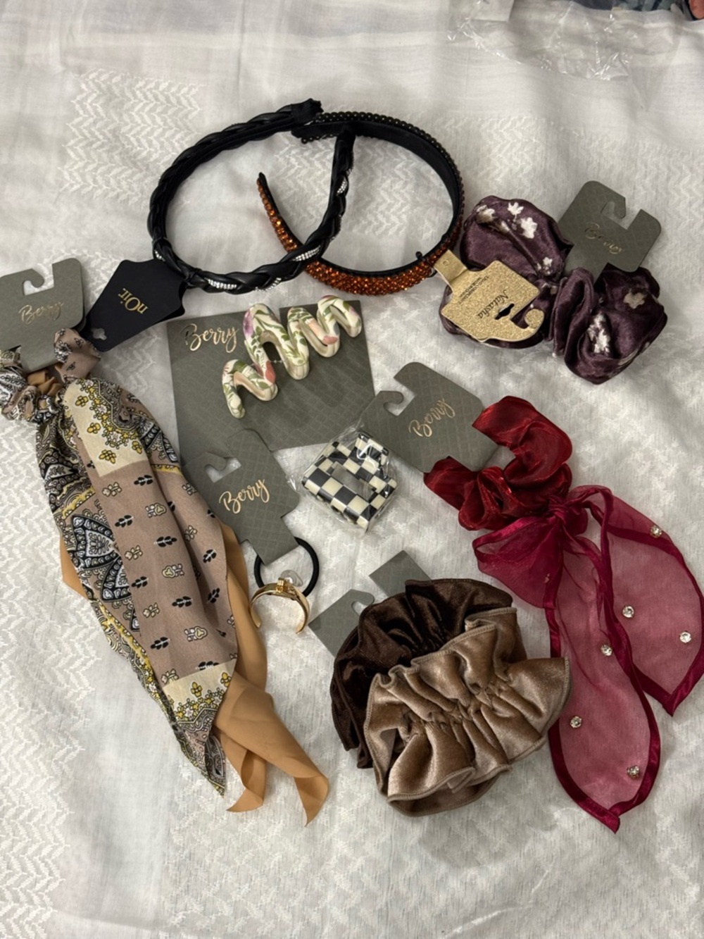 Burgundy, Brown, Black, Cream &  Women's Hair Accessory bundle 10pcs which